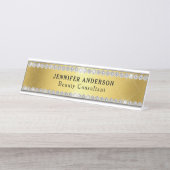 ラグジュアリーシャイニー金ゴールドとグリッターダイヤモンド デスクネームプレート (正面)