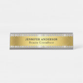 ラグジュアリーシャイニー金ゴールドとグリッターダイヤモンド デスクネームプレート (正面)