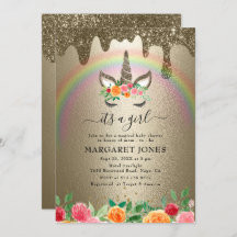 ラグジュアリーシャイニー金ゴールドグリッターガールユニコーンベビーシャワー