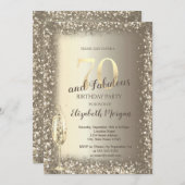 ラグジュアリーシャンパングラス金ゴールド紙吹雪フレーム70th 招待状 (正面/裏面)