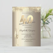 ラグジュアリーシャンパングラス金ゴールド紙吹雪40th誕生日 招待状 (スタンド正面)