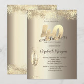 ラグジュアリーシャンパングラス金ゴールド紙吹雪40th誕生日 招待状 (正面/裏面)