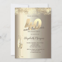 ラグジュアリーシャンパングラス金ゴールド紙吹雪40th誕生日 招待状