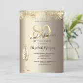 ラグジュアリーシャンパングラス ゴールドコンフェッティ 80歳の誕生日 招待状 (スタンド正面)