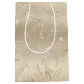 ラグジュアリーシャンパンバックグラウンドベージュグリッター ミディアムペーパーバッグ (正面)