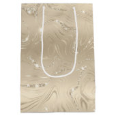 ラグジュアリーシャンパンバックグラウンドベージュグリッター ミディアムペーパーバッグ (裏面)