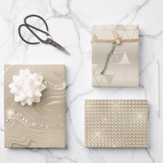 ラグジュアリーシャンパンバックグラウンドベージュグリッター ラッピングペーパーシート (正面)