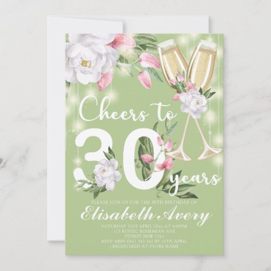 ラグジュアリーシャンパンフローラ30th誕生日パーティー 招待状 (正面)