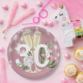 ラグジュアリーシャンパンフローラ30th Birthday ペーパープレート (パーティー)