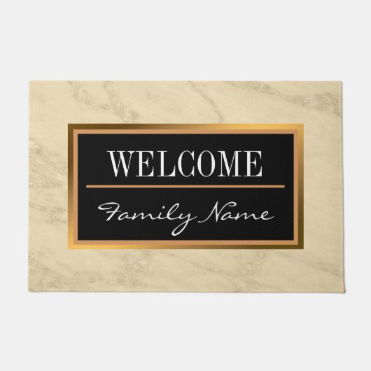 ラグジュアリーシャンパン金ゴールドグリッターマーブル ドアマット (正面)