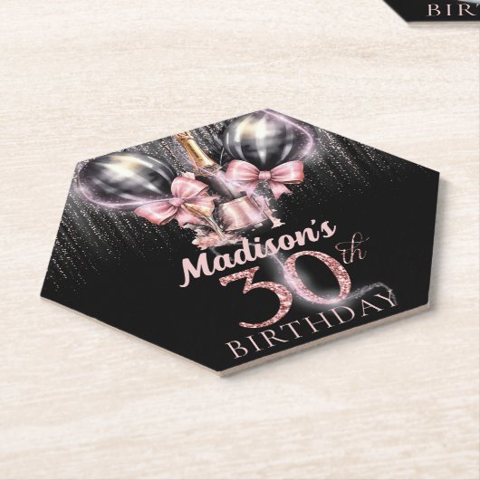 ラグジュアリーシャンパン30歳の誕生日パーソナライズされた ペーパーコースター (アングル)