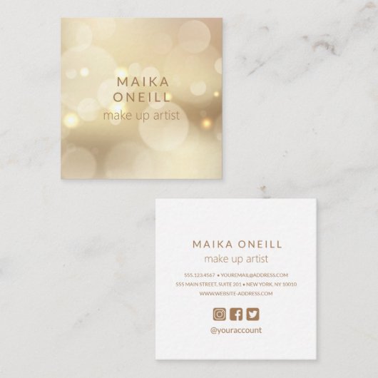 ラグジュアリーシャンパン《写真》ぼけ味グリッターソーシャルメディア スクエア名刺 (正面/裏面)