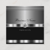 ラグジュアリーシルバーとブラック(ダイヤモンド付ききらめく) スクエア名刺 (正面)