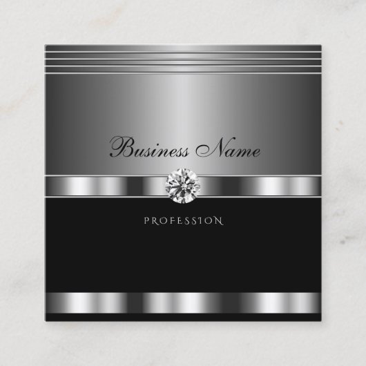 ラグジュアリーシルバーとブラック(ダイヤモンド付ききらめく) スクエア名刺 (正面)
