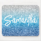 ラグジュアリーシルバーアズールブルーグリッター マウスパッド (正面)