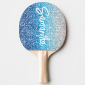 ラグジュアリーシルバーアズールブルーグリッター 卓球ラケット (正面)