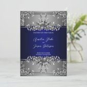 ラグジュアリーシルバーカービングフローラ結婚式招待状 招待状 (スタンド正面)