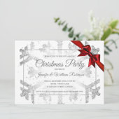 ラグジュアリーシルバーグリッタークリスマスホリデーレッドリボン 招待状