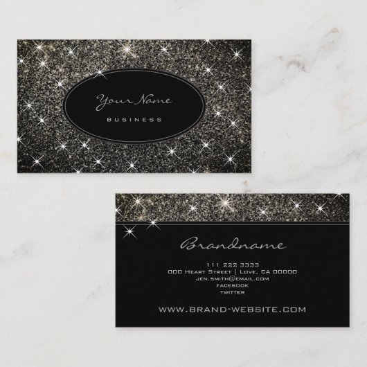 ラグジュアリーシルバーグリッターグラムルミニスタエレガントーズ 名刺 (正面/裏面)