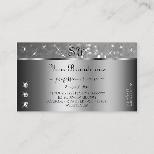 ラグジュアリーシルバーグリッタースターズダイヤモンドアンドモノグラム 名刺 (裏面)