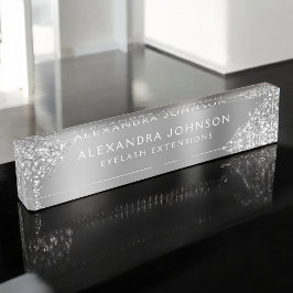 ラグジュアリーシルバーグリッタースパークルアイドラッシュエクステンション デスクネームプレート