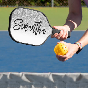 ラグジュアリーシルバーグリッターホワグラデーションイト ピックルボールラケット