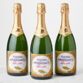 ラグジュアリーシルバーグリッターマーブルカスタマイズ スパークリングワインラベル (ボトル)