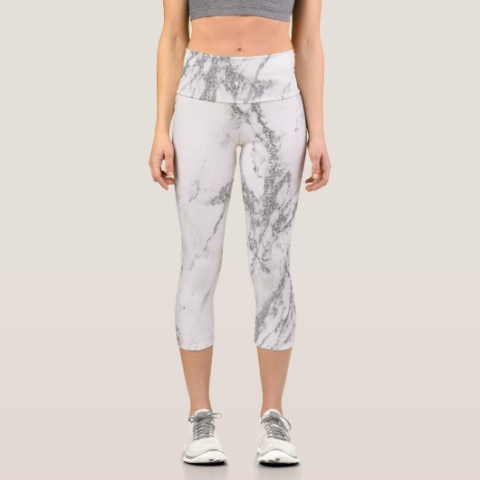 ラグジュアリーシルバーグリッターマーブル カプリレギンス (正面)