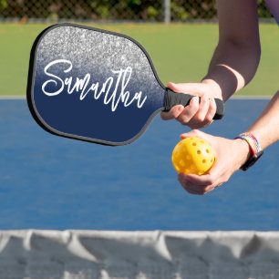 ラグジュアリーシルバーグリッターミッドナイトブルーグラデーション ピックルボールラケット