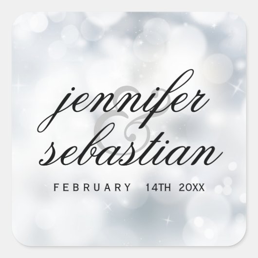 ラグジュアリーシルバーグリッターライツ結婚ズモノグラム スクエアシール (正面)