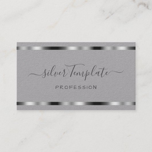 ラグジュアリーシルバーシグネチャーハンドレタリングフォントシック 名刺 (正面)