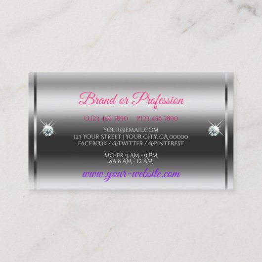 ラグジュアリーシルバースパークパープルグリッターダイヤモンド 名刺 (裏面)