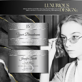 ラグジュアリーシルバースパークルグリッタースターズアンドイニシャル 名刺