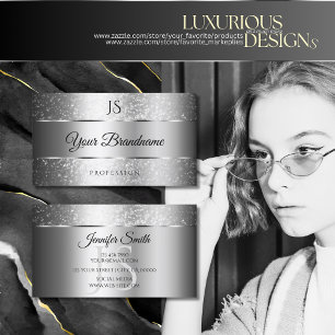 ラグジュアリーシルバースパークルグリッタースターズアンドイニシャル 名刺