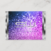 ラグジュアリーシルバースパークルピンクパープルグリッターイニシャル 名刺 (正面)