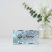 ラグジュアリーシルバーティール（緑がかった色）マーブルグリッターシャイニースターズ 名刺 (スタンド正面)