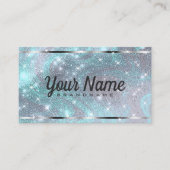 ラグジュアリーシルバーティール（緑がかった色）マーブルグリッターシャイニースターズ 名刺 (正面)