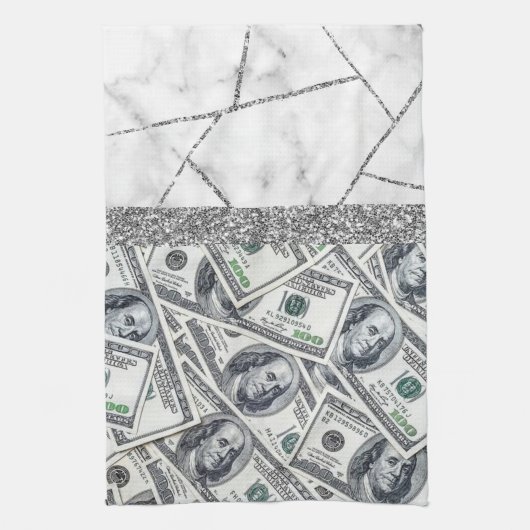 ラグジュアリーシルバードルインテリア大理石グリッター庄 キッチンタオル (縦)