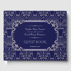 ラグジュアリーシルバーネイビー素晴らしブルーギャツビー20s結婚ズ ゲストブック