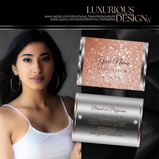 ラグジュアリーシルバーバラ金ゴールドスパークルグリッターダイヤモンド 名刺