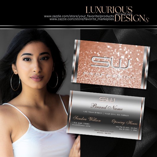 ラグジュアリーシルバーバラ金ゴールドスパークルグリッターモノグラム 名刺