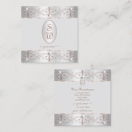 ラグジュアリーシルバーバラ金ゴールド華美オーナメントイニシャル スクエア名刺 (正面/裏面)