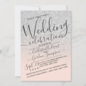 ラグジュアリーシルバーピンクスパークリグラデーショングリッター結婚ズ 招待状 (正面)