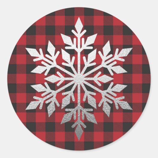 ラグジュアリーシルバーフォイルスノーフレークレッドバッファロープレイド ラウンドシール (正面)