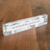 ラグジュアリーシルバーフォイルモダンマーブルスワール デスクネームプレート (側面)