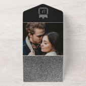 ラグジュアリーシルバーブラックグリッターモノグラム結婚ズ オールインワン招待状 (外側)