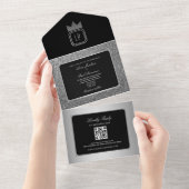 ラグジュアリーシルバーブラックグリッターモノグラム結婚ズ オールインワン招待状 (貼ってはがせる)