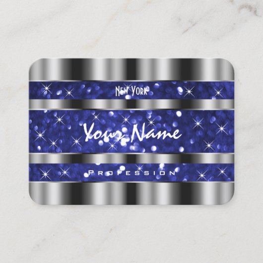 ラグジュアリーシルバーブルー王室のスパークルグリッターエレガンス 名刺 (正面)