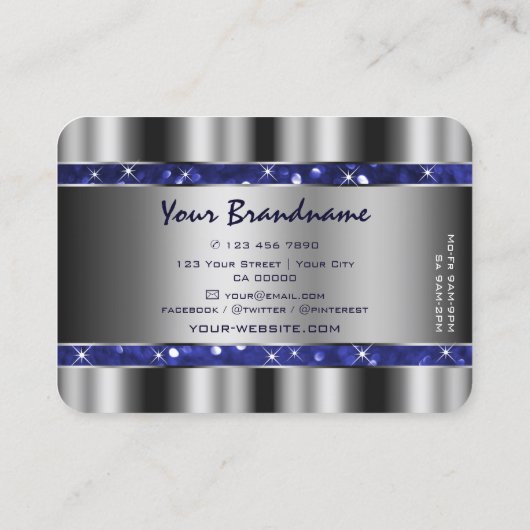 ラグジュアリーシルバーブルー王室のスパークルグリッターエレガンス 名刺 (裏面)