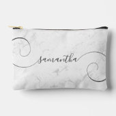 ラグジュアリーシルバーホワイトマーブルカーリーシグネチャー名 アクセサリーポーチ (正面)